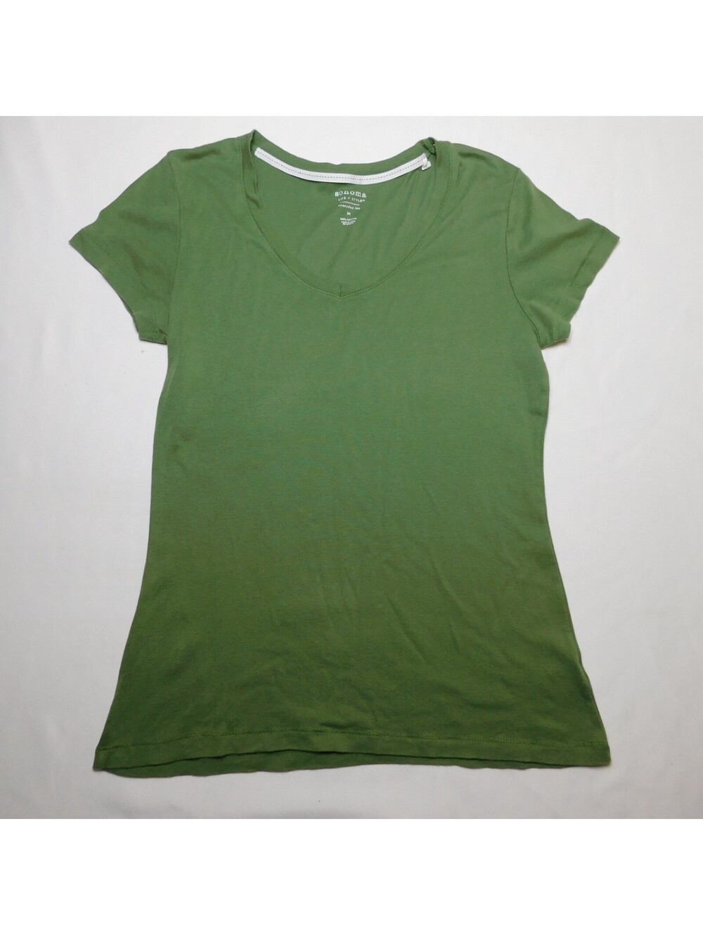 Sonoma Life Style Womens Medium Olive Green V-Neck T-Shirt Everyday Tee Cotton M